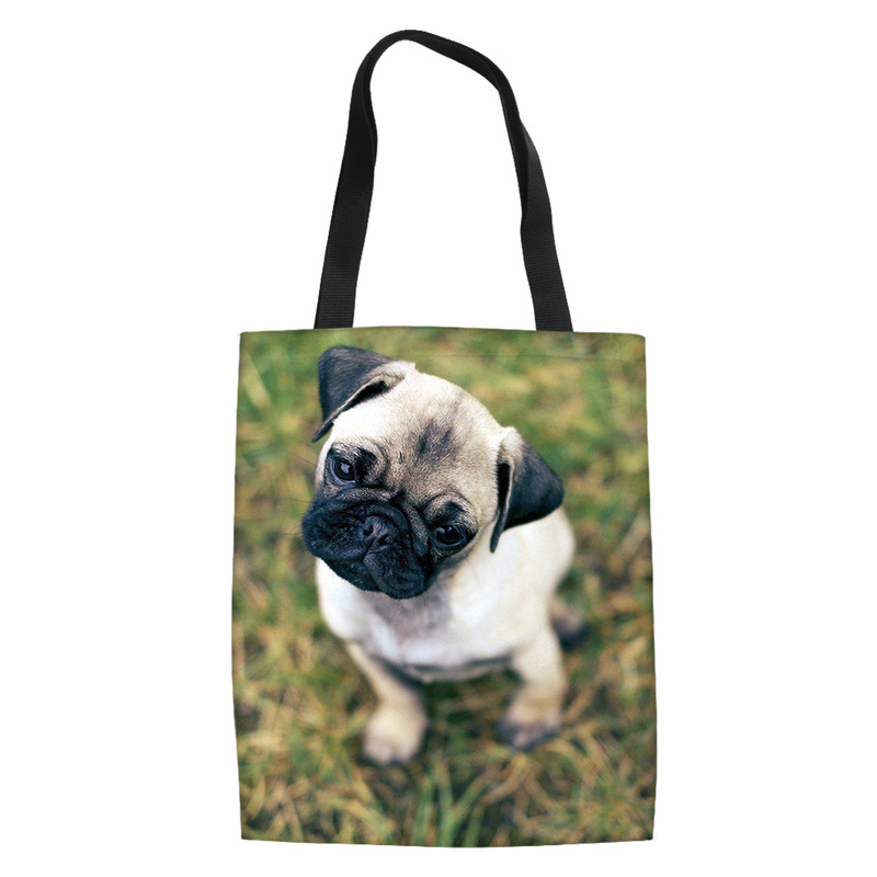 2021 New Cute Pug Printing Foldable Shopping Bags Women Shoulder Shopper Pouch Ladies Capacity Travel Storage Canvas Bag Torebki