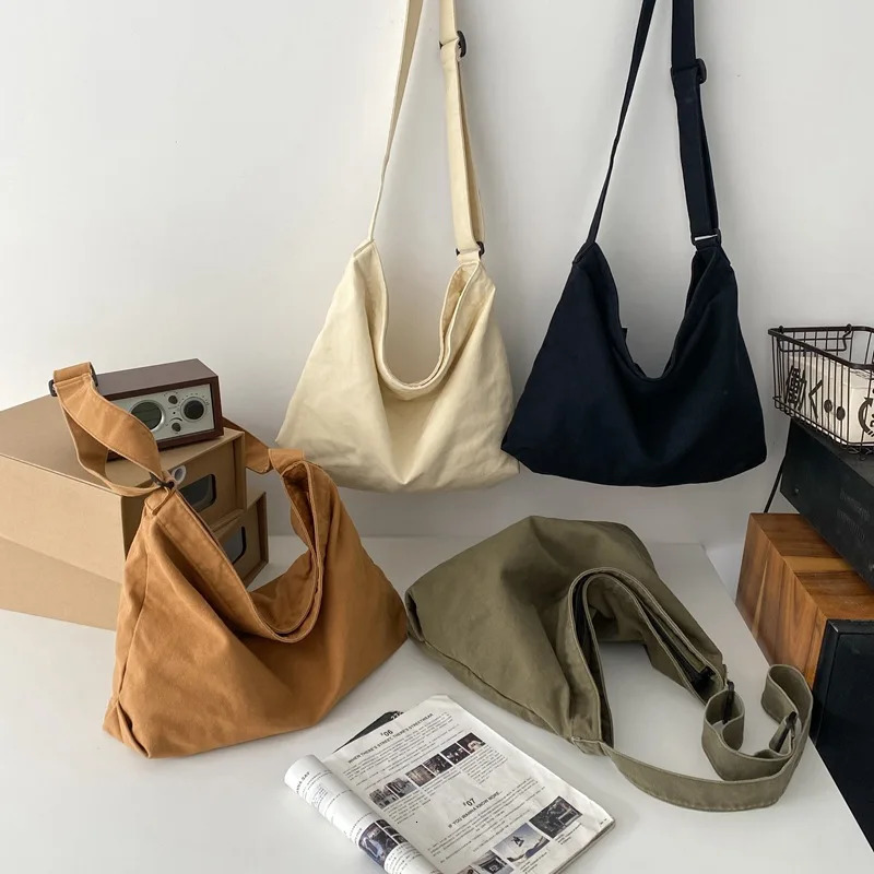 Simple Messenger Bags Artistic Washed Women Oblique Straddle Canvas Bag Large Capacity Student Shoulder Leisure Shopping 241106