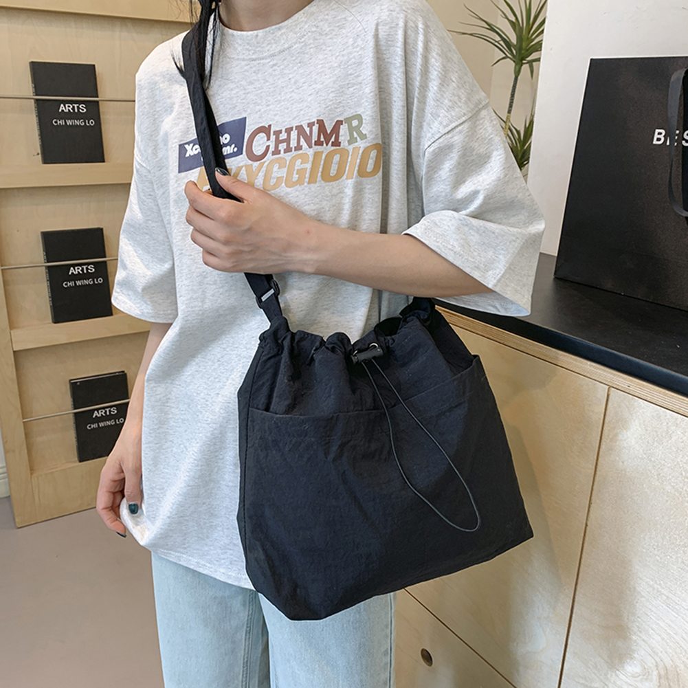 New Nylon String Bucket Bags Korean Style Drawstring Soft Crossbody Bag Large Capacity Casual Shoulder Bag Fashion Women's Bag