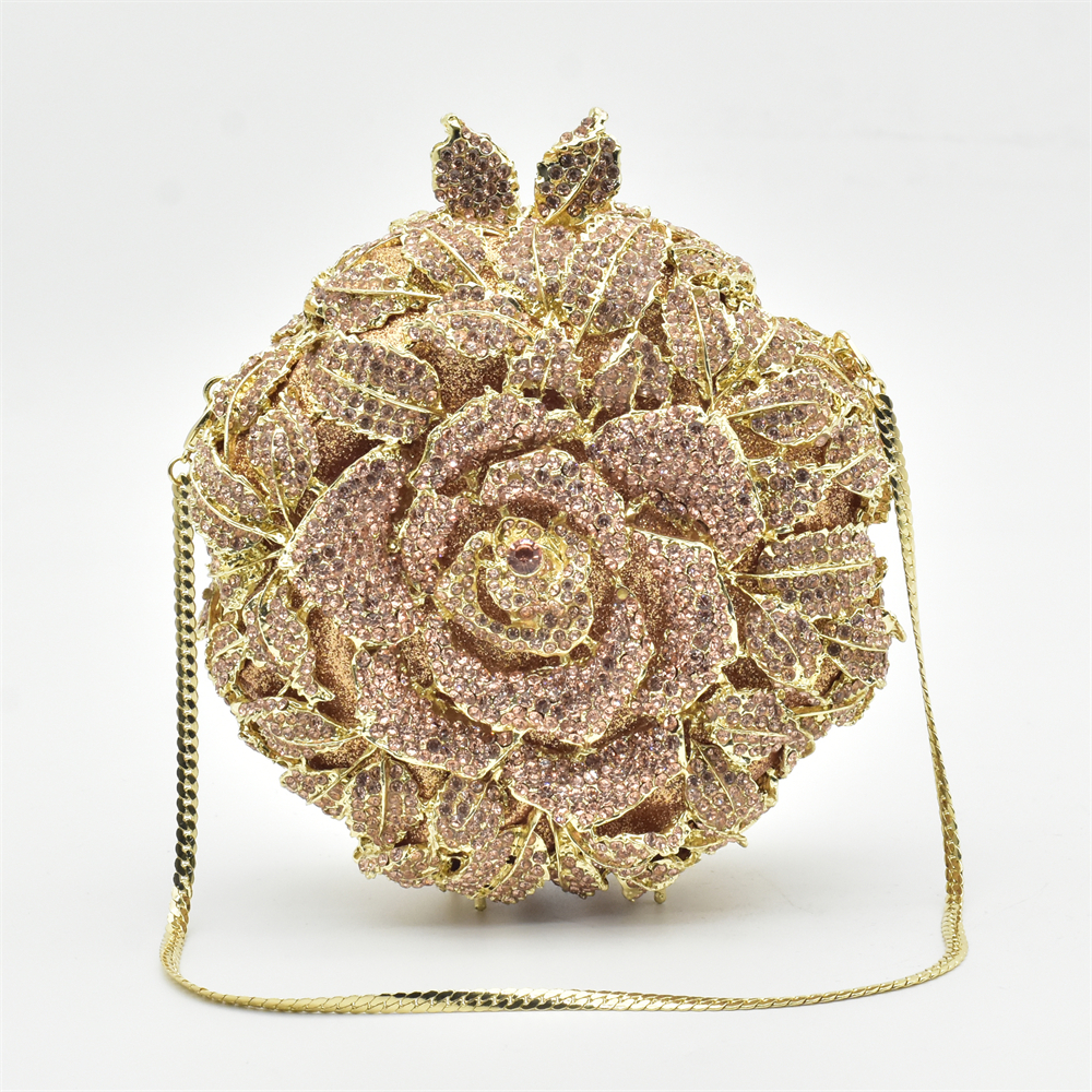 New Round Shape Metal Belt with Rhinestones Nigerian Ladies Clutch Luxury Ladies Party Banquet Bag Design Clutch Bag Party Bag