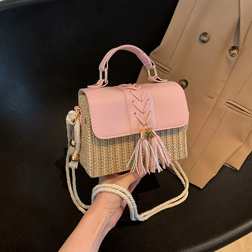 Straw Crossbody Bag with Tassel Summer Chic Woven Handbag Shoulder Purse Shoulder Clutch Bag Top Handle Bag for Women