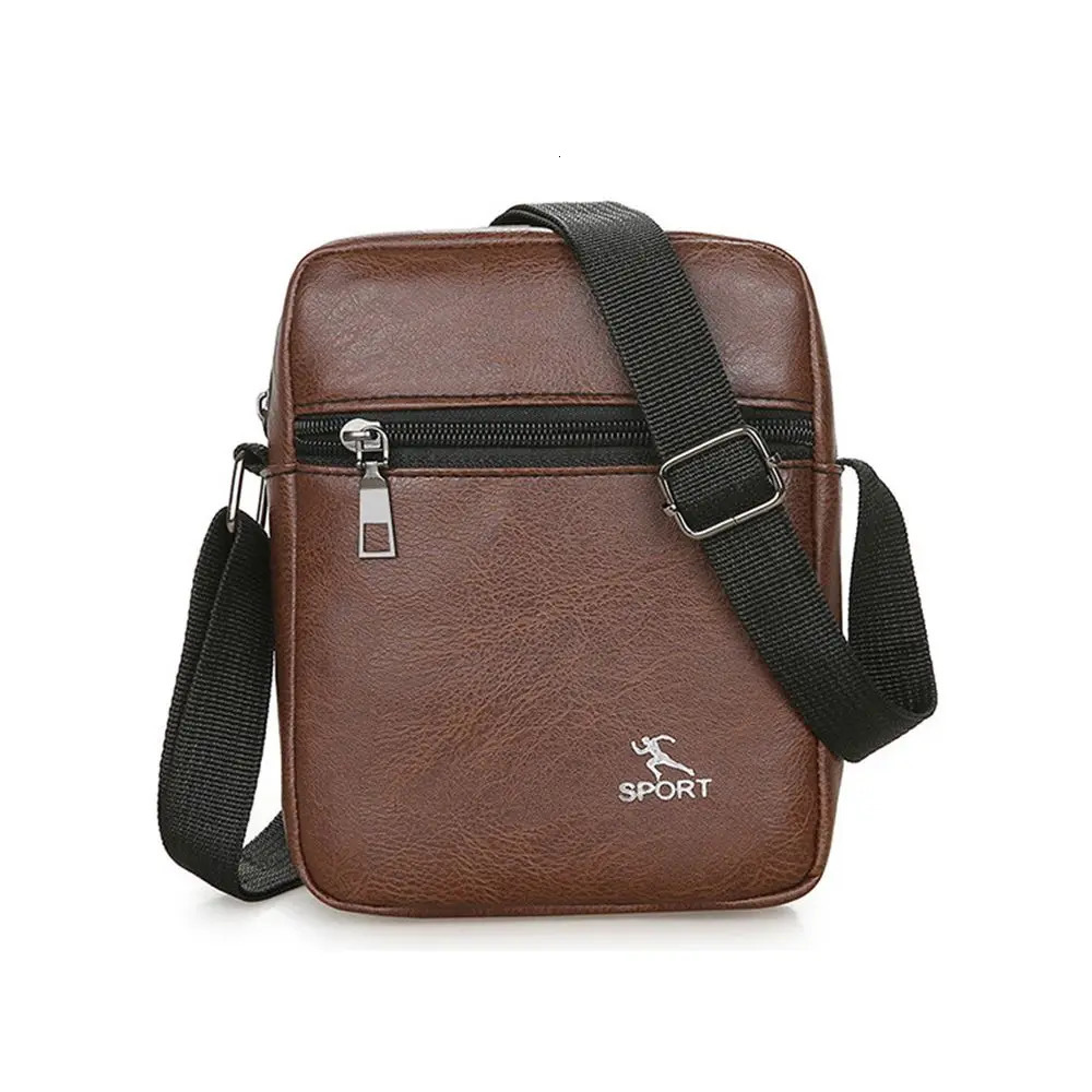 Men PU Leather Zipper Crossbody Messenger Bag Office Worker Sling Shoulder Bags Travel Brown Handbags Small w241106