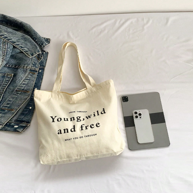 Casual Large Capacity Women's Bag Shoulder Bags Shopper Canvas Letter Fashion Harajuku Zipper Print Street Handbags