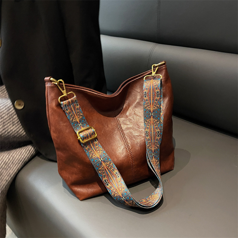 Yogodlns Vintage Shoulder Bag For Women PU Leather Bucket Bag Luxury Style Crossbody Bag Lady Messenger Bag Shopping Tote Purse