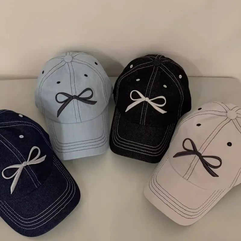 Korean Y2k Bow Embroidered Hat Suitable for Spring and Summer Travel Edition Fashionable Sweet and Beautiful Baseball Hat 241107