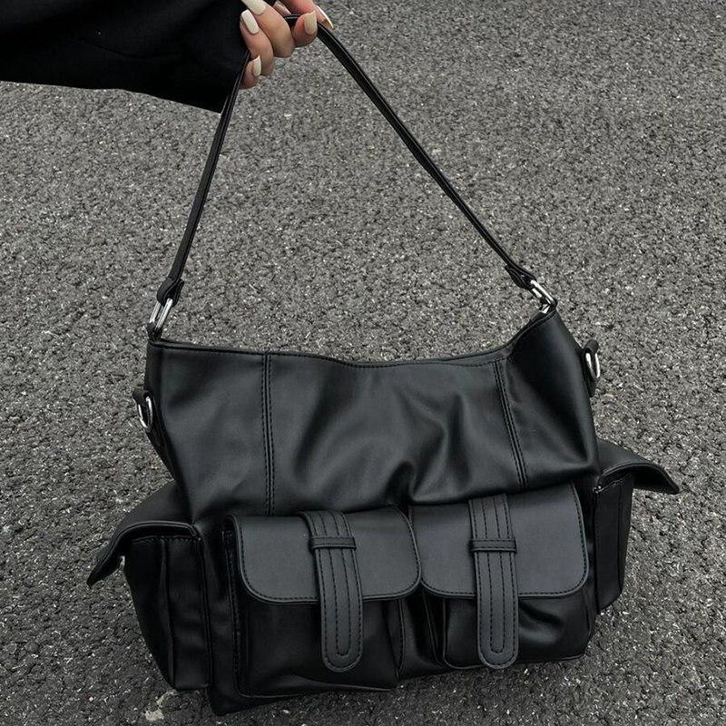 Retro Punk Style Hot Girls Underarm Bag Pu Leather Women's Shoulder Bags Fashion Design Female Multi-Pocket Handbags Purse