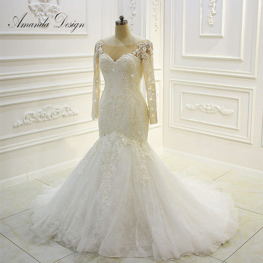 Amanda Design abendkleider Long Sleeves Mermaid Low Back Wedding Dress