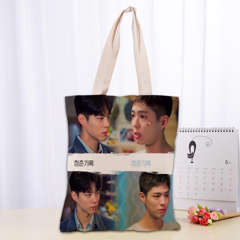 K-Drama Record of Youth Park Bo Gum Tote Bag Cotton Cloth Shoulder Shopper Bags for Women Eco Foldable Reusable Shopping Bags