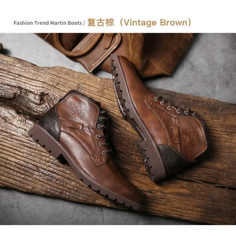 Genuine Leather Ankle Plus Size High Top Shoes Fashion Work Casual Desert Autumn Outdoor Mens Training Boots 241106