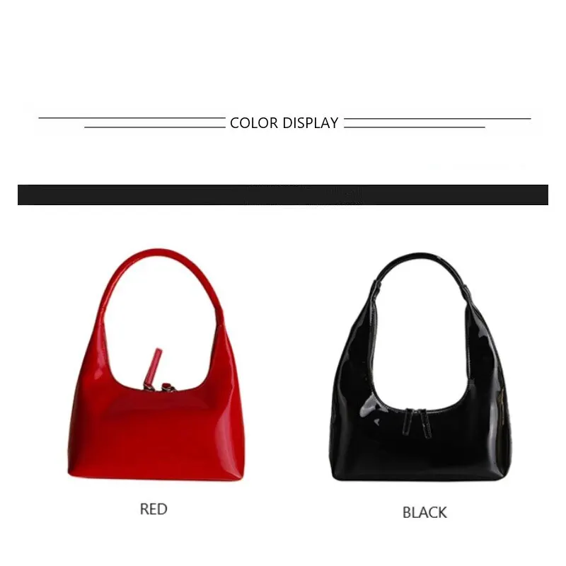 Personality Retro Bright Small Scallop Lacquered Handbag New Style Armpit Crescent Red Black Shoulder Underarm Bag