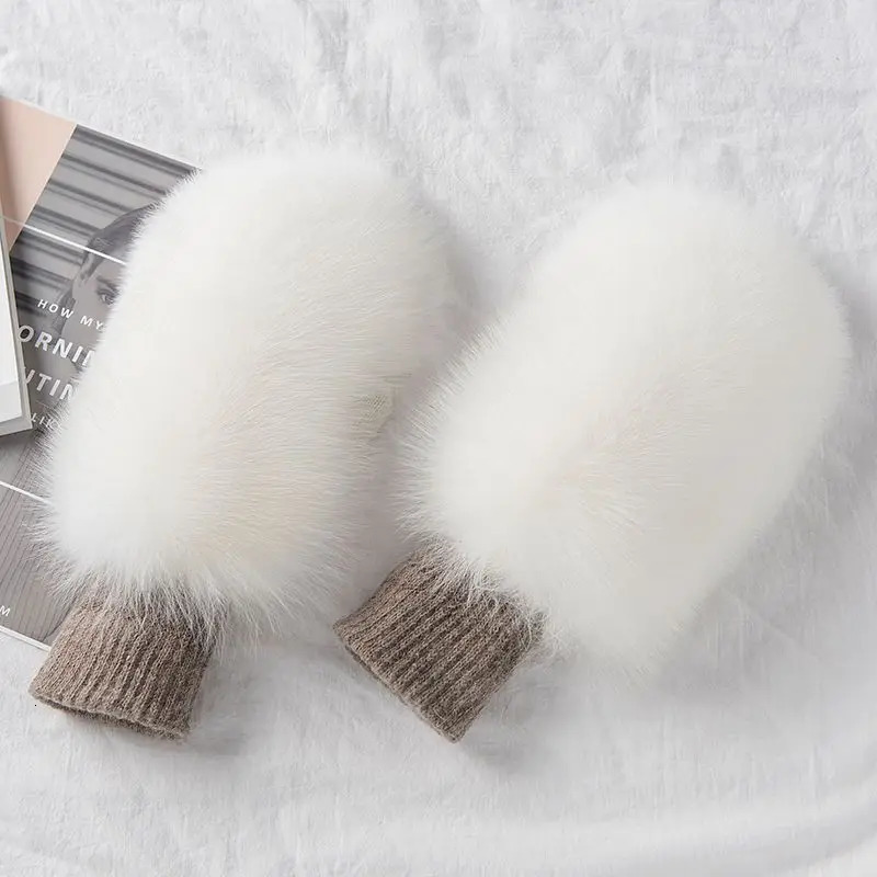 Winter Warm Leather Fox Fur Gloves for Womens Fashion Real Fox Fur Gloves Outdoor Russian Thick Gloves for Womens Warmth 241107