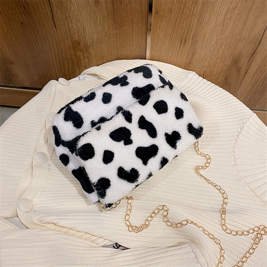 New Fashion Leopard Shoulder Bag Women Plush Soft Autumn Winter Ladies Crossbody Bags Vintage Leather Totes Purse and Handbag