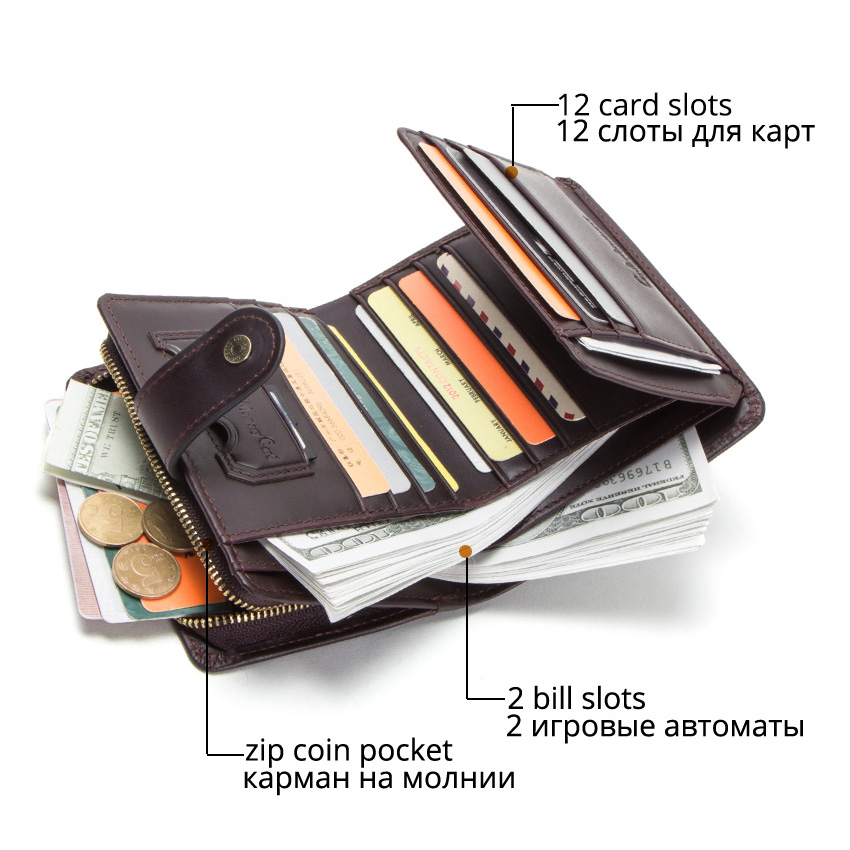 CONTACT'S genuine leather RFID men's wallet short coin purse small hasp walet partmon male short wallets men high quality cuzdan