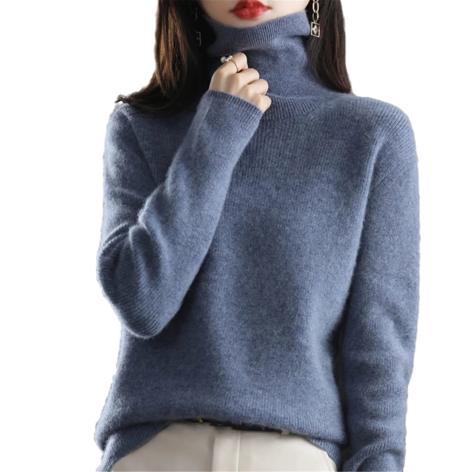 Womens Sweater Pullover Cashmere Pullover High Neck Wool Casual Knit Tops Autumn Winter Jacket Warm Pullover 241107