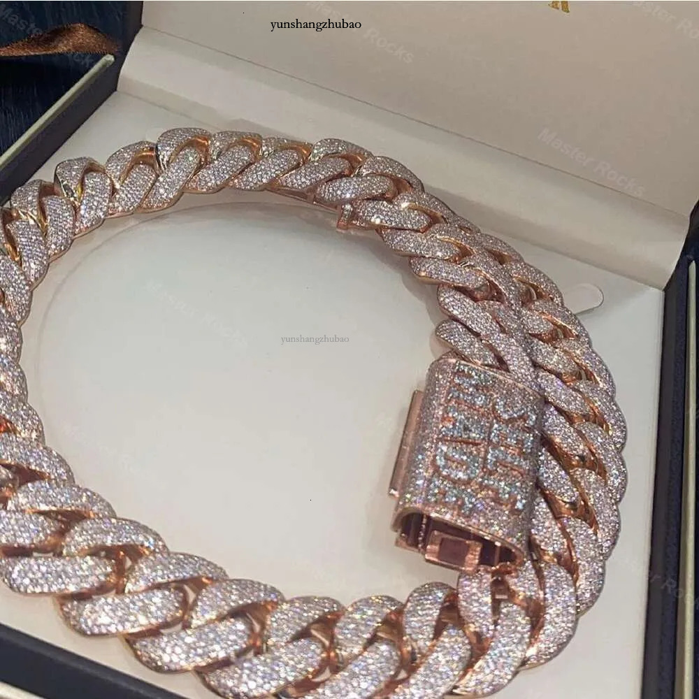 Rose Gold 24mm 5 Rows Vvs Dias Pass tester Sterg Sier Miami Cuban Chain Moissanite