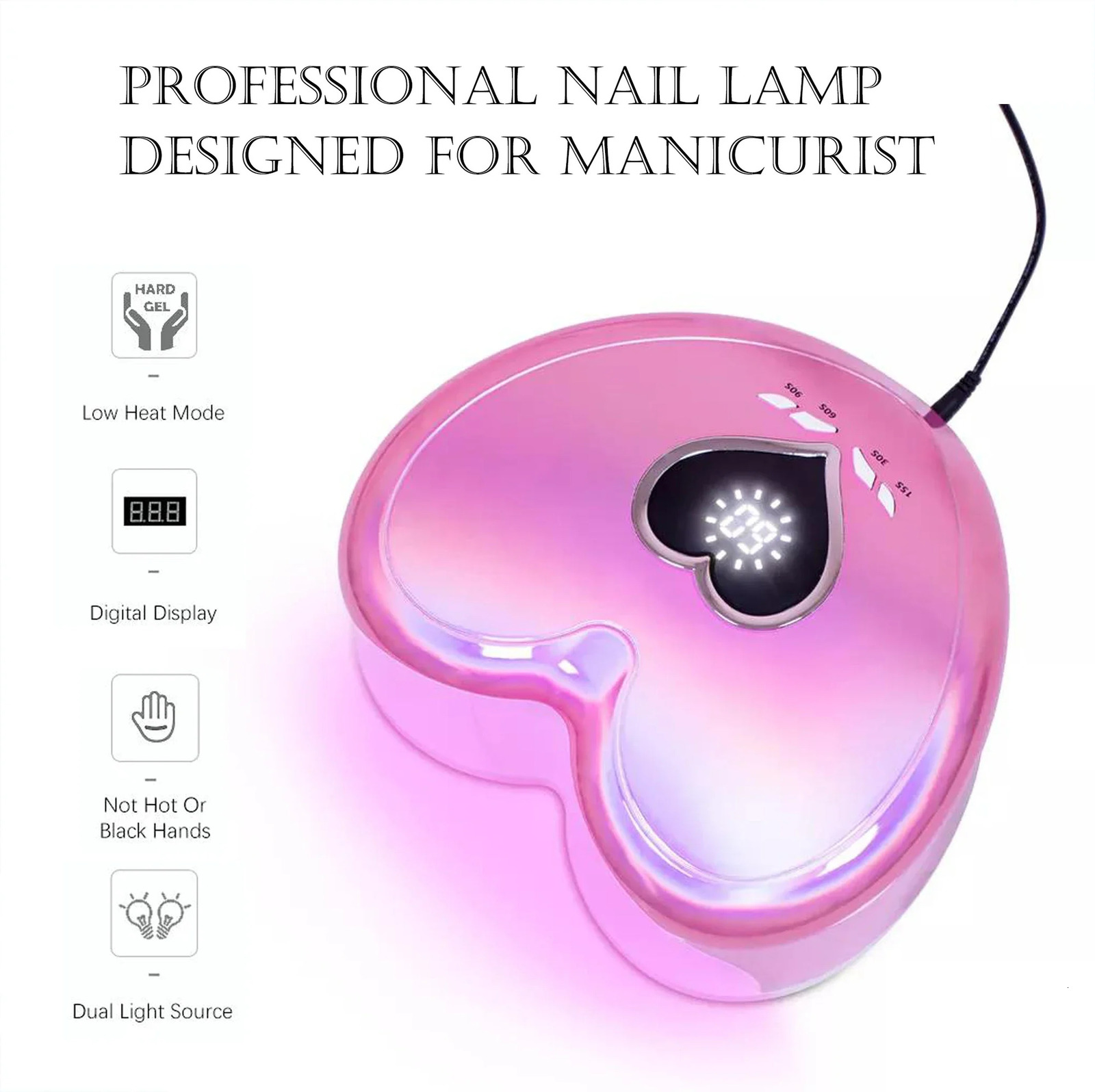 LED Professional Salon Pink Heart Shape UV Nail Lamp Electric Nail Drill 35000 Rpm File Polish Machine Kit Set 241106