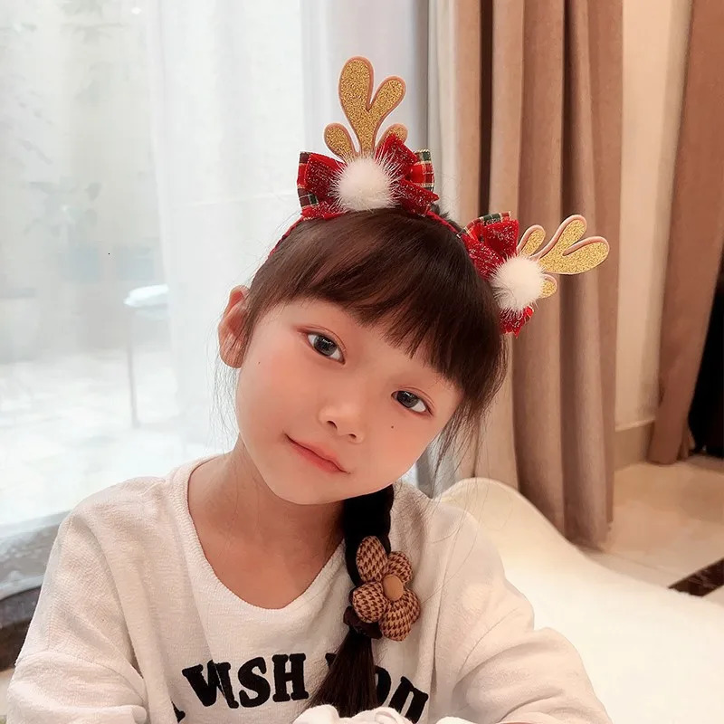 1Pc Christmas Hairband Hair Accessories Deer Horn Bow Headwear Festival Sweet and Cute Headband 241107