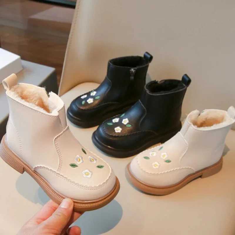 Winter Shoes for Girl Snow Boots Fashion Embroidery Plush Warm Kids Short Boots Non-slip Girls Cotton ShoesXJ241206