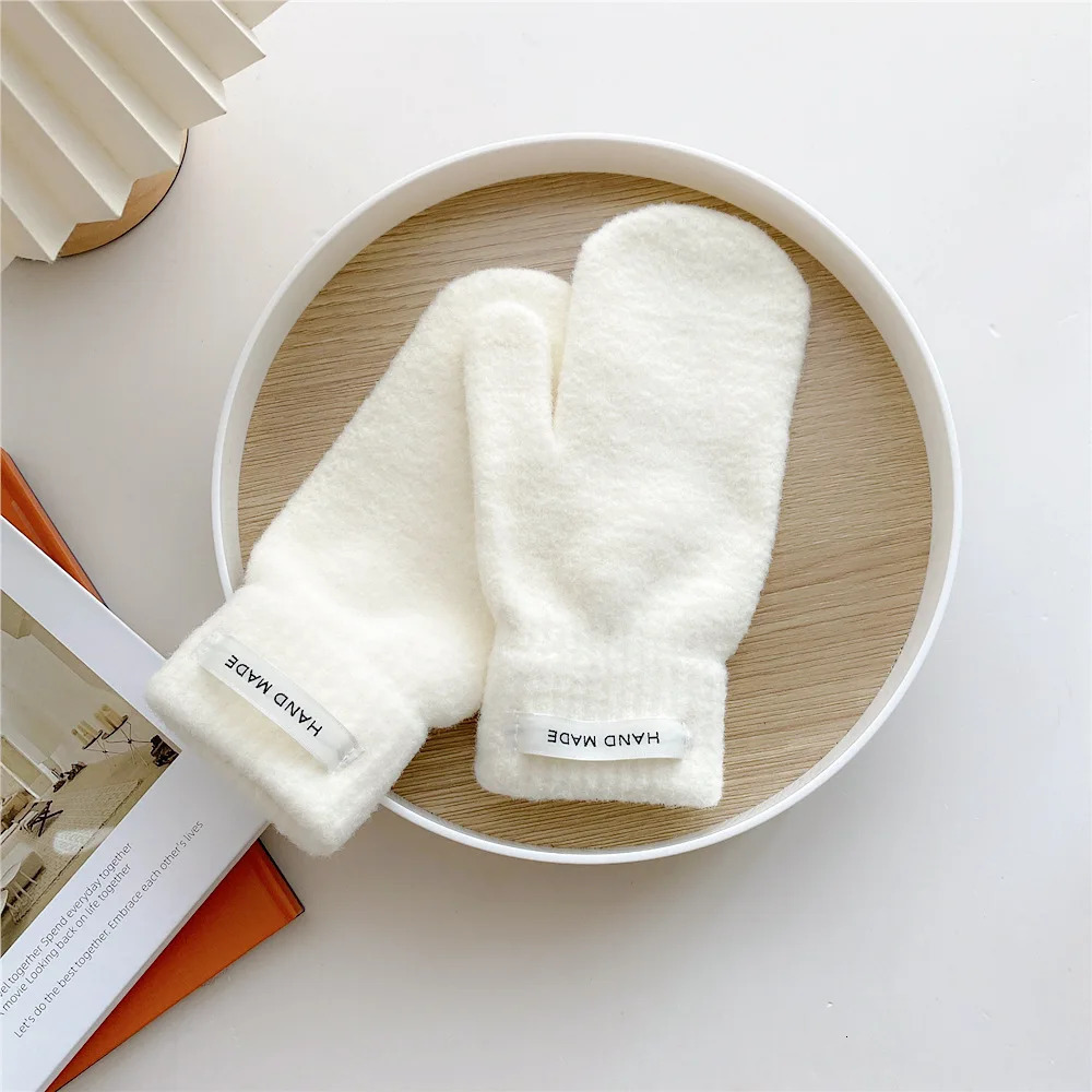 Womens Girl Winter Korean Edition Solid Color Thick Plush Bicycle Student Fashion Warm Gloves Clothing Accessories 241107