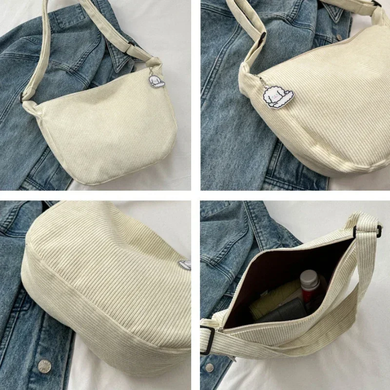 Corduroy Crossbody Bags for Women Ladies Large Capacity Shoulder Bag Fashion Purse and Handbags Solid Color Women Messenger Bag