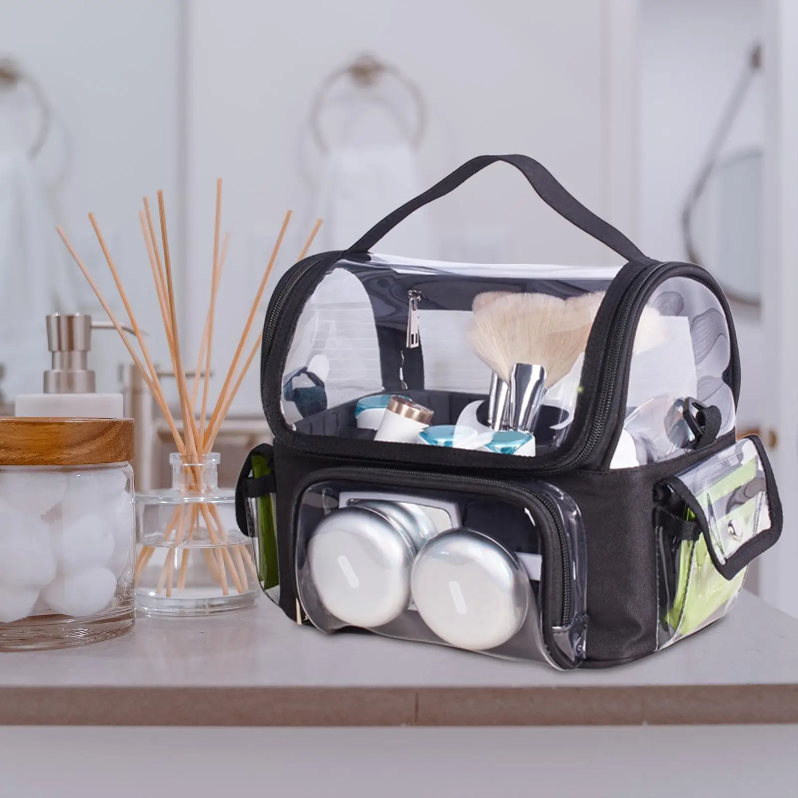 Transparent cosmetics makeup bag with divider organizer with handle makeup box suitable for travel bags girls families 241106