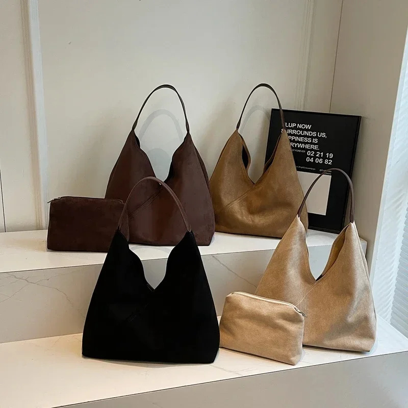 LEFTSIDE Retro 2-piece/Set Artificial Suede Womens Underwear Bag Winter Y2K Womens Fashion Stray Bag Womens Shoulder Bag Handbag 241106