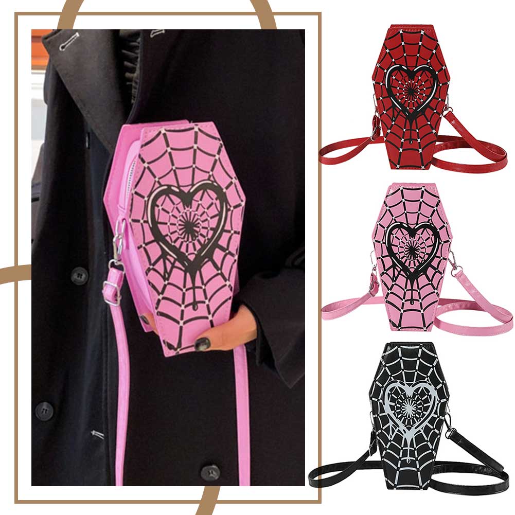Women Fashion Shoulder Bag Adjustable Strap Coffin Shaped Creative Commuting Bag Spider Web Simple Shopping Bag Trendy Sling Bag