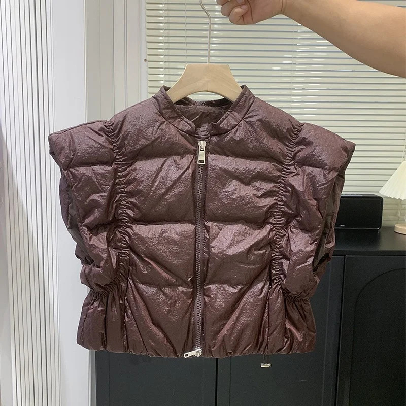 Sleeveless ultra short sleeved jacket vest fashionable vest thick pleated vest personality Korean 241107