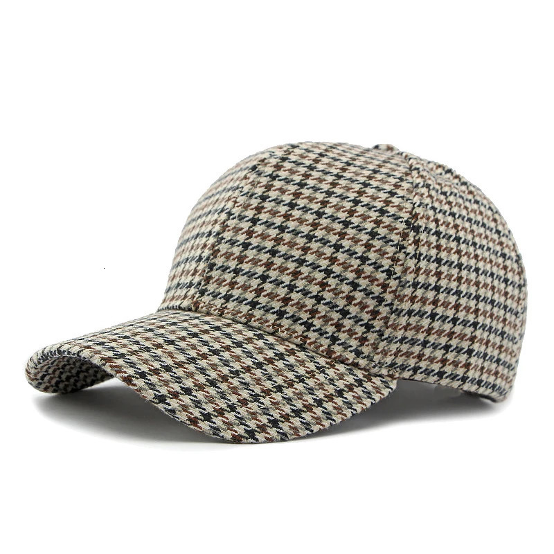 Womens Hat British Checkered Winter Mens Baseball Hat Brown Classic Hound Truck Driver Hat Gorras Para Mujer 241107