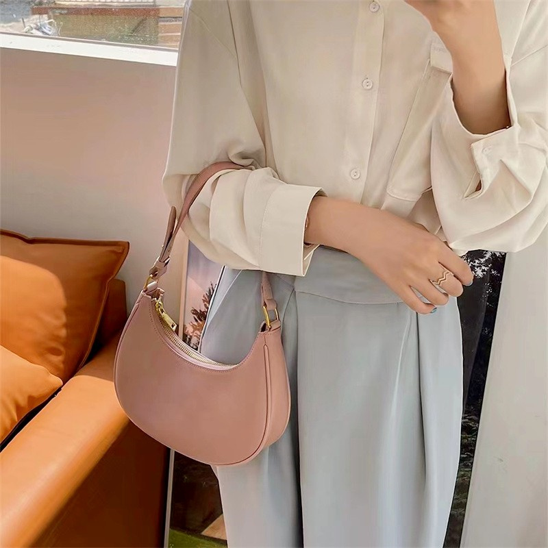 Fashion Women'S Clutch Handbags Moon Solid Color Pu Leather Underarm Shoulder Bag Casual Female Shopper Tote Luxury Hobos Bags
