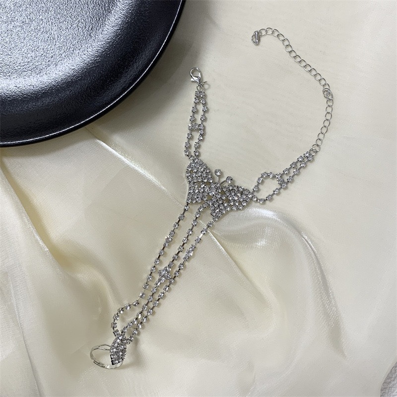 Super Sparkling Light Luxury Diamond Inlaid Butterfly Bracelet French High-end Temperament Bracelet Ring Integrated Fashion Internet Celebrity Accesso