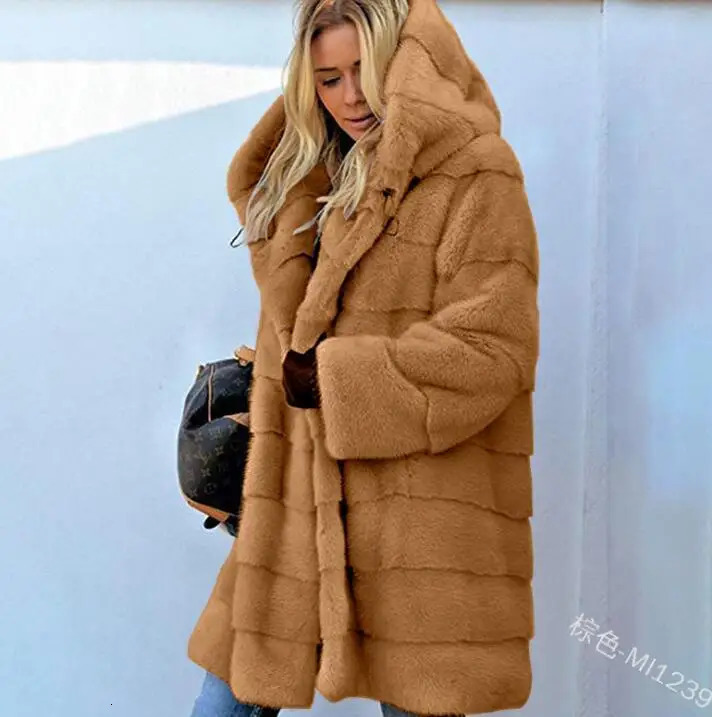 womens fur 90cm womens clothing winter artificial economy mink coat with hood fake fur coat 241107