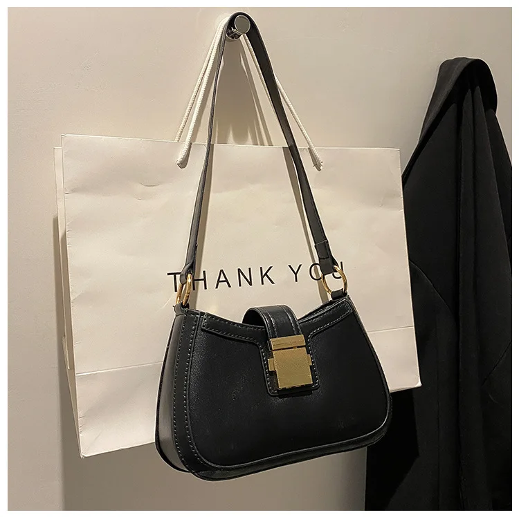 Vintage Trendy Ladies Underarm Shoulder Bag Solid Color Lacquer PU Leather Handbag Women Fashion Brand Simple Female Chain Purse
