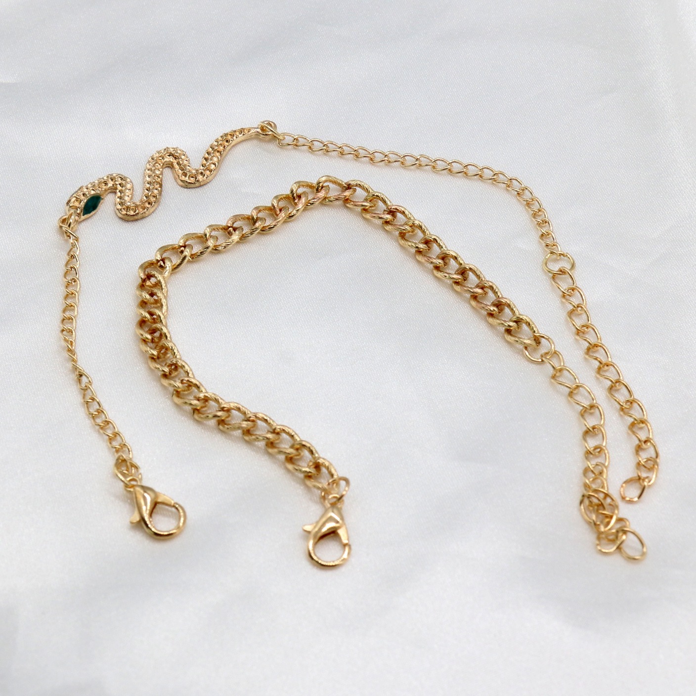 Cross Border Foreign Trade Fashion Simple European and American Cross-border Personality Punk Style Snake Pendant Chain Bracelet Set