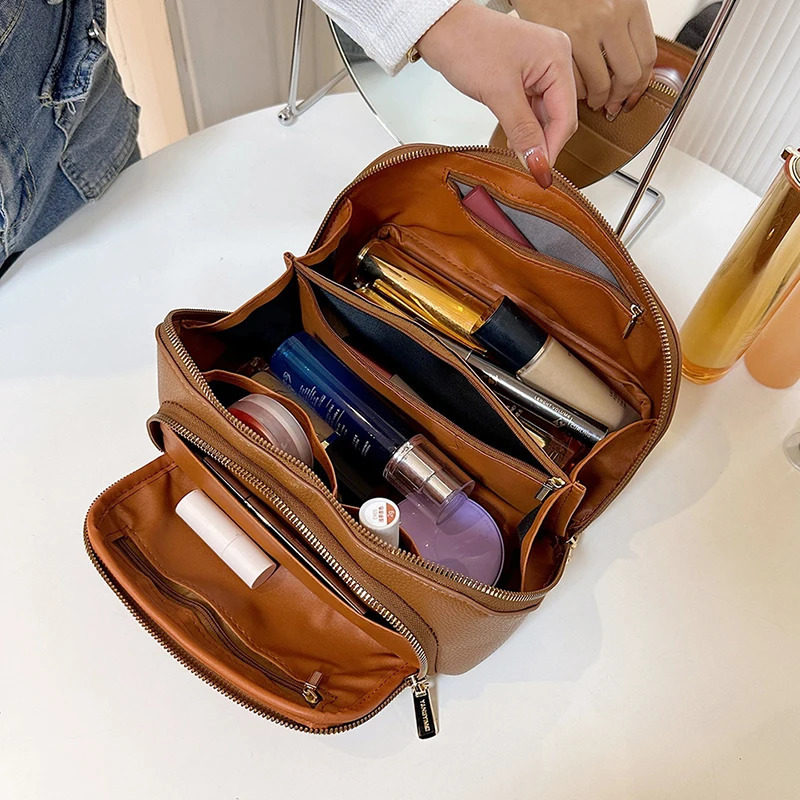 MUDUO Large Capacity Travel Makeup Bag Portable PU Makeup Bag Womens Waterproof Face Wash Bag Multi functional Student Makeup Bag 241106