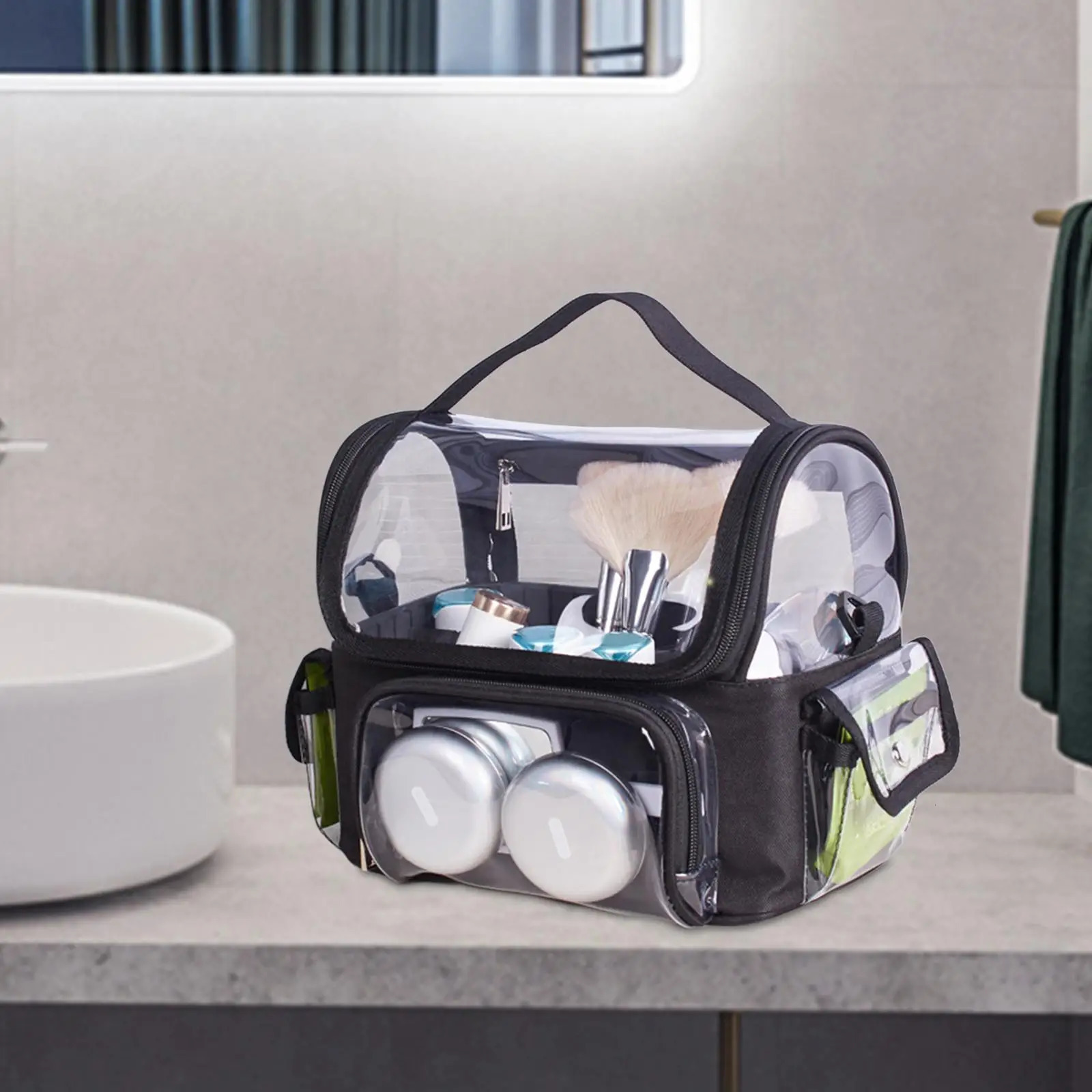 Transparent cosmetics makeup bag with divider organizer with handle makeup box suitable for travel bags girls families 241106