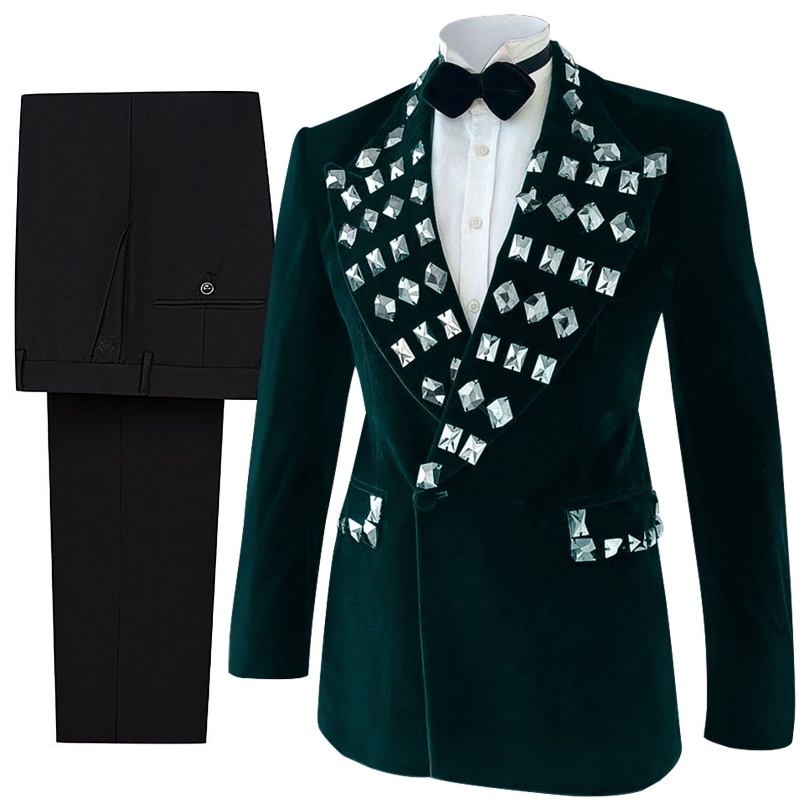 Sparkly Beaded Diamond Suits Men For Wedding Double Breasted Jacket Pants Suits 2 Pieces Groom Tuxedos Tailored Madse Male Clothing
