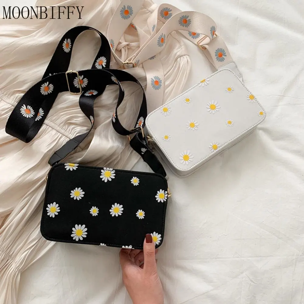 Fashion Women Daisy Pattern Handbag Printed Small Square Tote Classic Elegant Crossbody Shoulder Bag Sac
