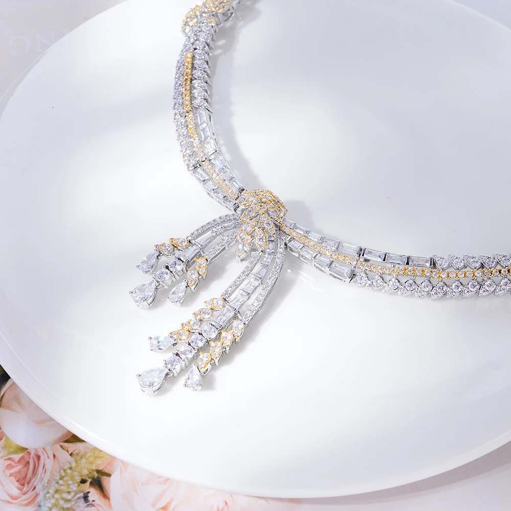 TIRIM Cubic Zirconia Necklace Set for Women Dubai Jewelry Set for Brides Wedding Jewelry and Engagement Musicians 241106
