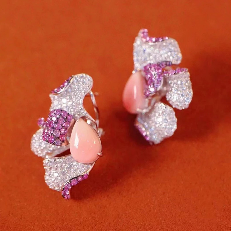 Pink shell mother of pearl earrings suitable for women exquisite jewelry 925 sterling silver cubic zirconia womens gift elegant retro 241106