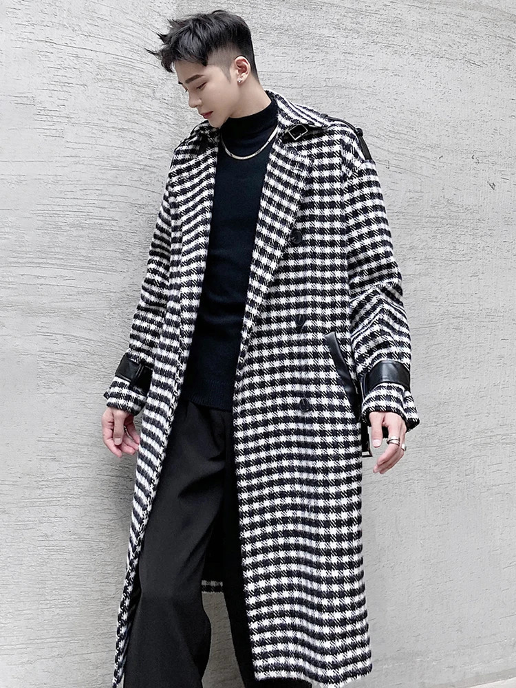 LUZHENs mens long wool coat is elegant high-quality casual and trendy. It features a checkered pattern for autumn mens wear in South Korea with a size