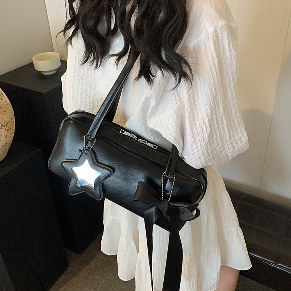 Women Fashion Bow Shoulder Bag Large Capacity PU Leather Vintage Armpit Bags Solid Color Retro Commuting Bag Single Shoulder Bag