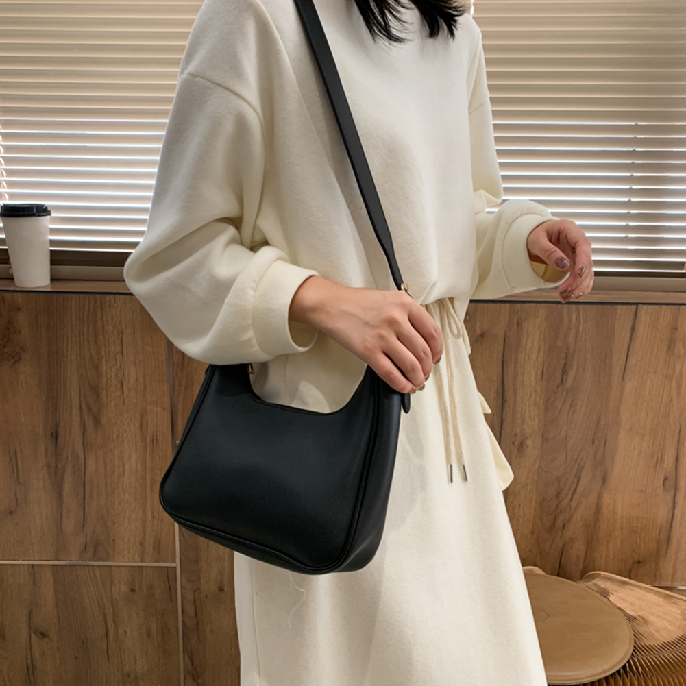 Women Casual Simple Solid Color Crossbody Handbags Fashion Crescent Vintage PU Leather Ladies Daily Shoulder Messenger Bags
