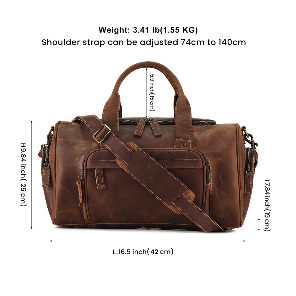 New Fashion Genuine Leather Men's Travel Bag Cowhide Luggage Bag For Man Crazy Horse Leather Crossbody Hand Luggage Shoulder Bag