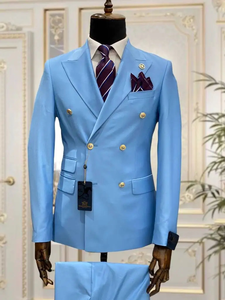 Light Blue Red Green Double Chest Slimming Mens Set Wedding Evening Dress Business Party Ball Mens Jacket Set 241106