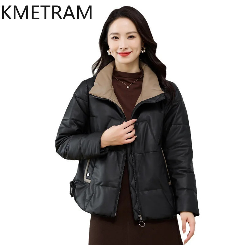 White Goose Down Womens Genuine Leather Puff Jacket 100% Sheepskin Short Coat Winter Clothing 241107