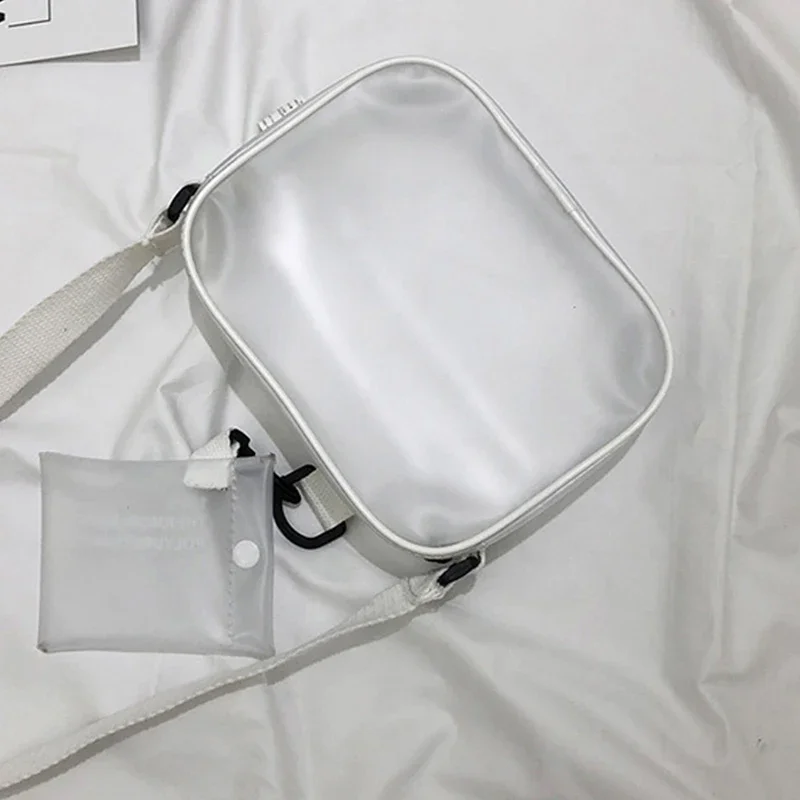 Casual PVC Transparent Clear Women Crossbody Bags Shoulder Bag Handbag Jelly Small Phone Bags with Card Holder Wide Straps Flap