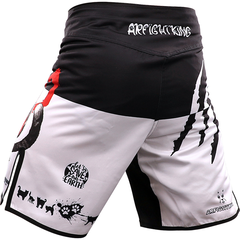 ARFIGHTKING Men Cat Thai Shorts Boxing Shirts Fitness Training BJJ Kickboxing Shorts Kids MMA Muay Thai Grappling Trunks