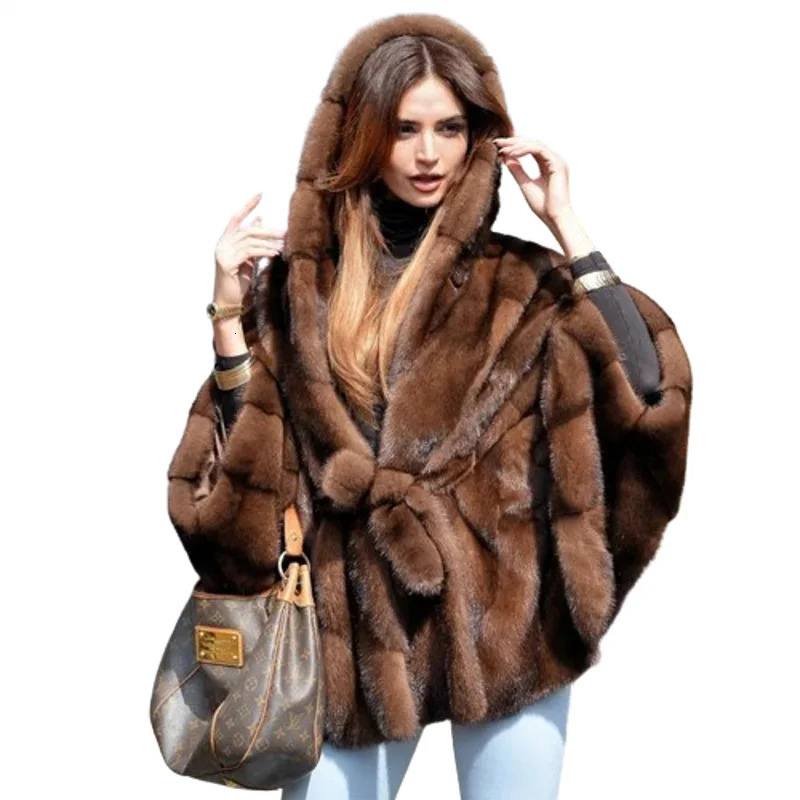 selling high-quality faux fur coat warm and comfortable hooded short faux mink fur coat 241107