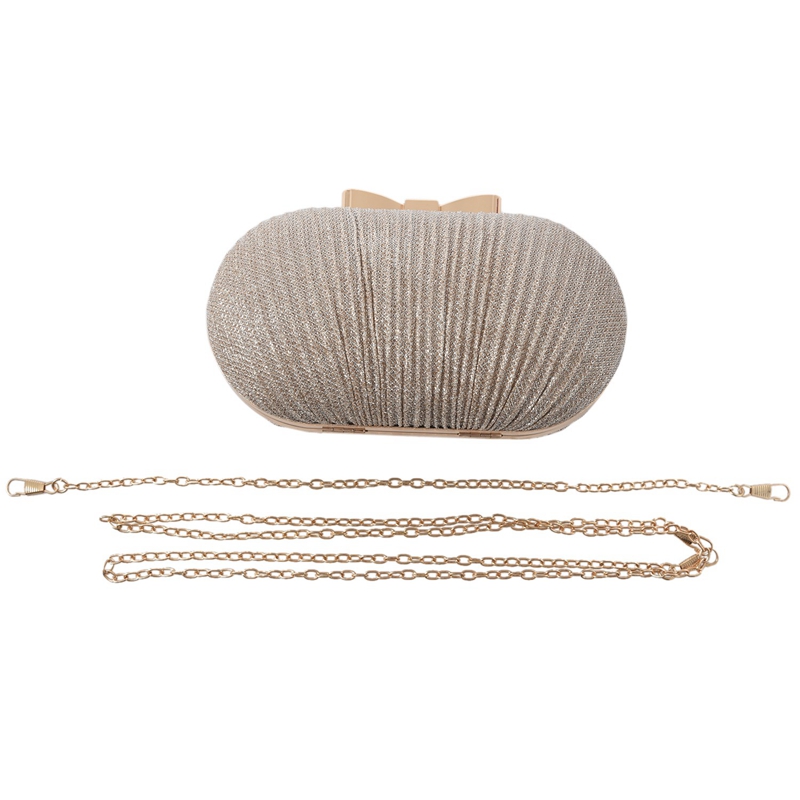 Golden Evening Clutch Bag Women Bags Wedding Shiny Handbags Bridal Metal Bow Clutches Bag Chain Shoulder Bag